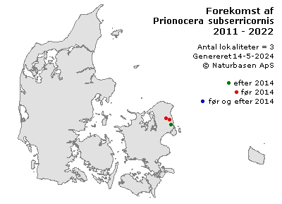 Prionocera subserricornis - udbredelseskort