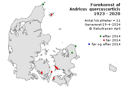 Andricus quercuscorticis - udbredelseskort