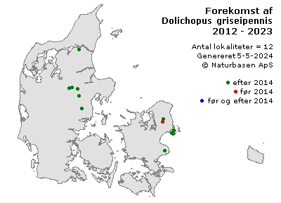 Dolichopus griseipennis - udbredelseskort