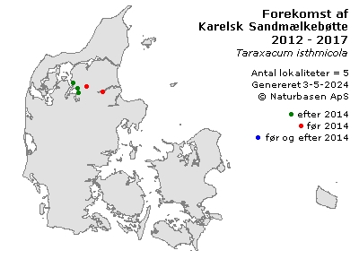 Karelsk Sandmælkebøtte - udbredelseskort