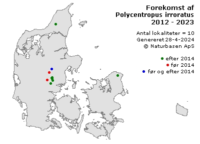 Polycentropus irroratus - udbredelseskort