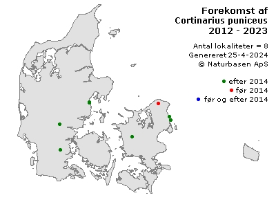 Cortinarius puniceus - udbredelseskort