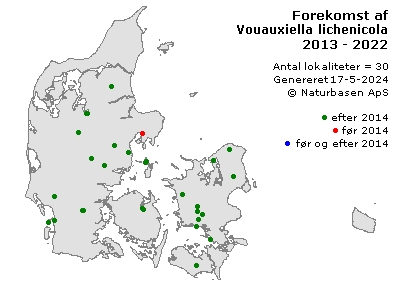 Vouauxiella lichenicola - udbredelseskort