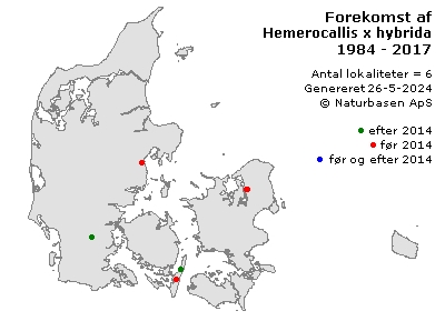 Hemerocallis x hybrida - udbredelseskort