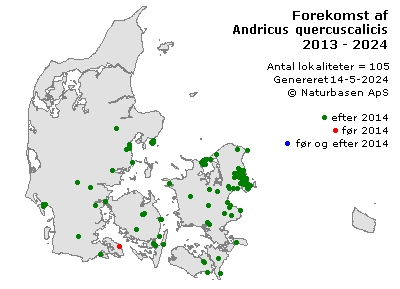 Andricus quercuscalicis - udbredelseskort
