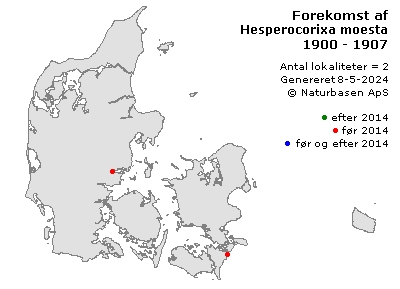 Hesperocorixa moesta - udbredelseskort