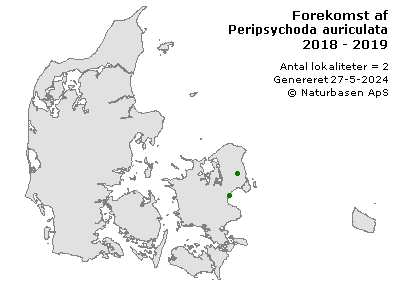 Peripsychoda auriculata - udbredelseskort