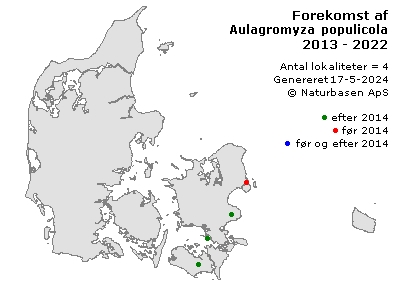 Aulagromyza populicola - udbredelseskort