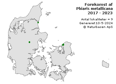 Phiaris metallicana - udbredelseskort