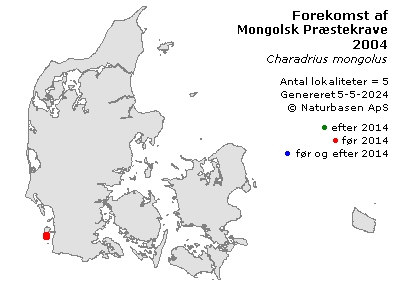 Mongolsk Præstekrave - udbredelseskort