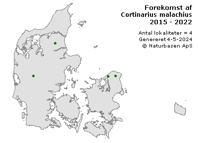Cortinarius malachius - udbredelseskort
