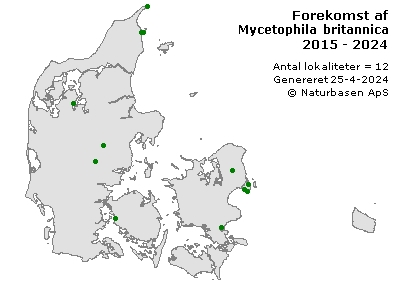 Mycetophila britannica - udbredelseskort