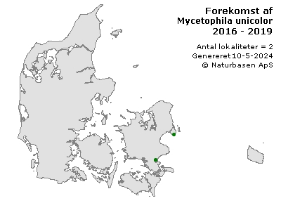 Mycetophila unicolor - udbredelseskort
