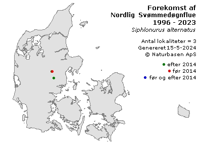 Nordlig Svømmedøgnflue - udbredelseskort