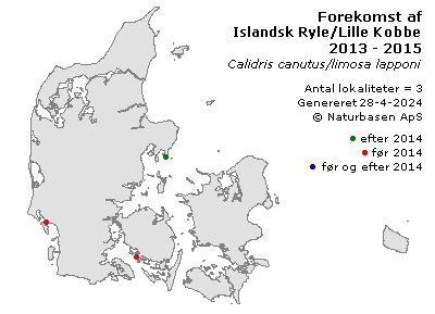 Islandsk Ryle/Lille Kobbersneppe - udbredelseskort