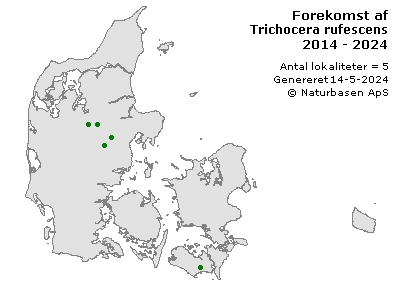 Trichocera rufescens - udbredelseskort
