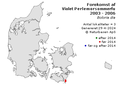 Violet Perlemorsommerfugl - udbredelseskort