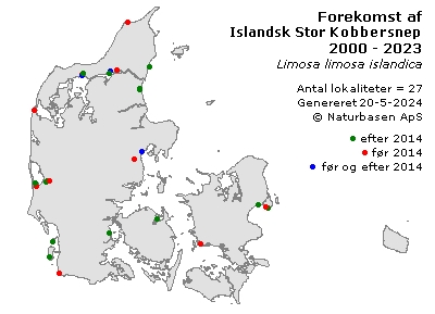 Islandsk Stor Kobbersneppe - udbredelseskort