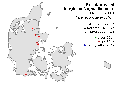 Borgholm-Vejmælkebøtte - udbredelseskort