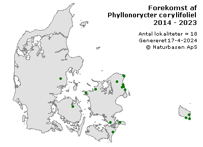 Phyllonorycter corylifoliella - udbredelseskort