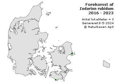 Zodarion rubidum - udbredelseskort