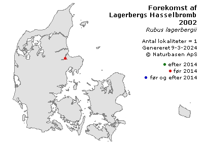 Lagerbergs Hasselbrombær - udbredelseskort