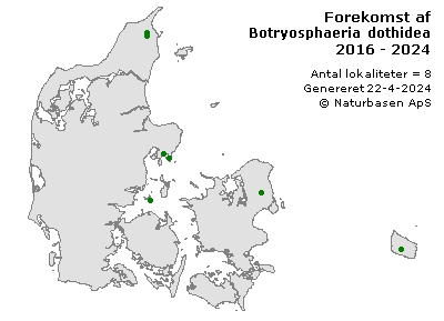 Botryosphaeria dothidea - udbredelseskort