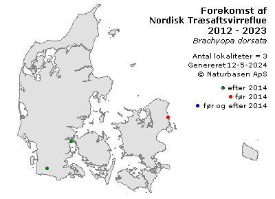 Nordisk Træsaftsvirreflue - udbredelseskort