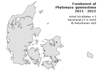 Phytomyza gymnostoma - udbredelseskort