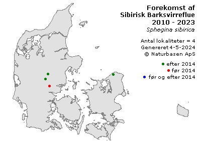 Sibirisk Barksvirreflue - udbredelseskort