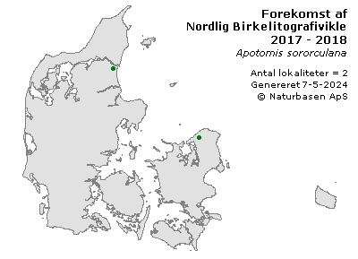 Nordlig Birkelitografivikler - udbredelseskort