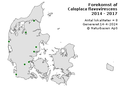 Caloplaca flavovirescens - udbredelseskort