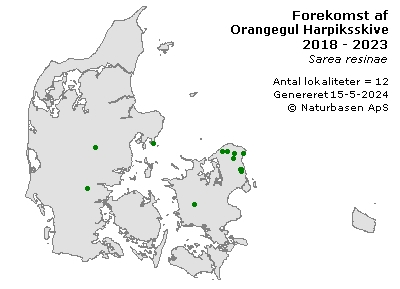 Orangegul Harpiksskive - udbredelseskort