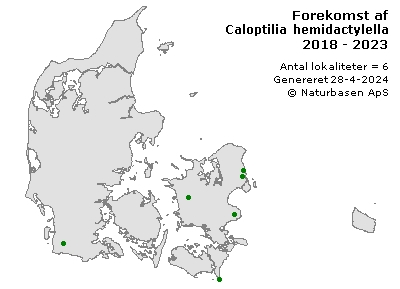 Caloptilia hemidactylella - udbredelseskort