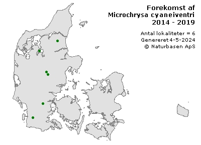 Microchrysa cyaneiventris - udbredelseskort