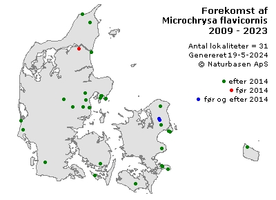 Microchrysa flavicornis - udbredelseskort