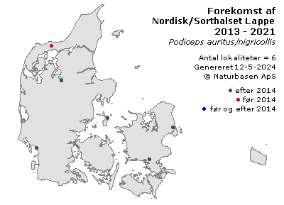 Nordisk/Sorthalset Lappedykker - udbredelseskort