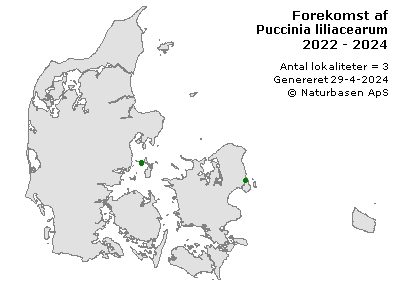 Puccinia liliacearum - udbredelseskort