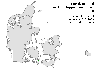 Arctium lappa x nemorosum - udbredelseskort