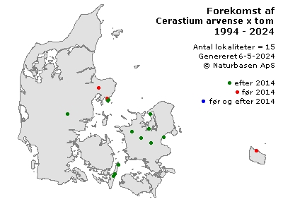 Cerastium arvense x tomentosum - udbredelseskort