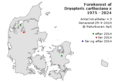 Dryopteris carthusiana x dilatata - udbredelseskort