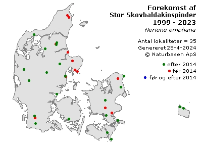 Stor Skovbaldakinspinder - udbredelseskort