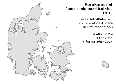 Juncus alpinoarticulatus ssp. nodulosus x articulatus - udbredelseskort