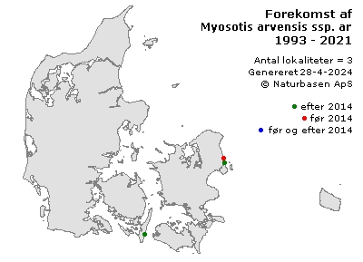 Myosotis arvensis ssp. arvensis - udbredelseskort