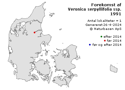 Veronica serpyllifolia ssp. serpyllifolia - udbredelseskort