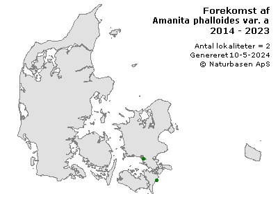 Amanita phalloides var. alba - udbredelseskort