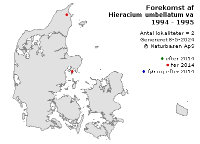 Hieracium umbellatum var. umbellatum - udbredelseskort