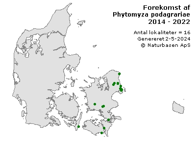 Phytomyza podagrariae - udbredelseskort