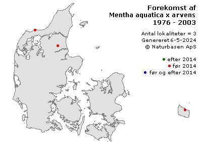 Mentha aquatica x arvensis nm. subarvensis - udbredelseskort