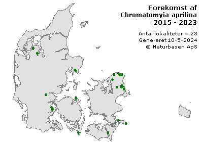 Chromatomyia aprilina - udbredelseskort